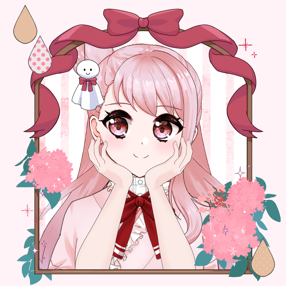 1girl teruterubouzu pink hair pink eyes solo smile flower  illustration images
