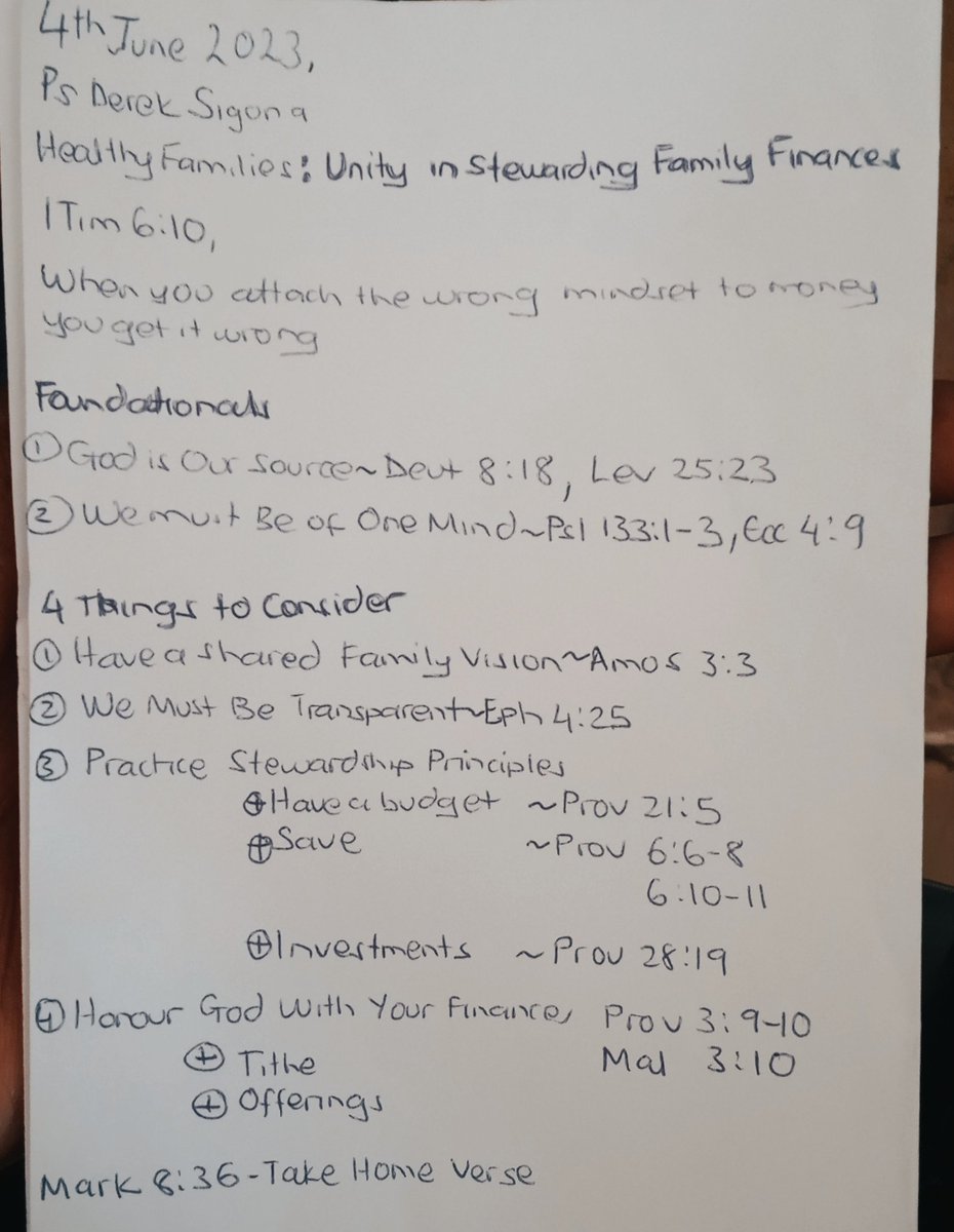 My notes today on #HealthyFamilies Stewarding Family Finances at @watotochurch