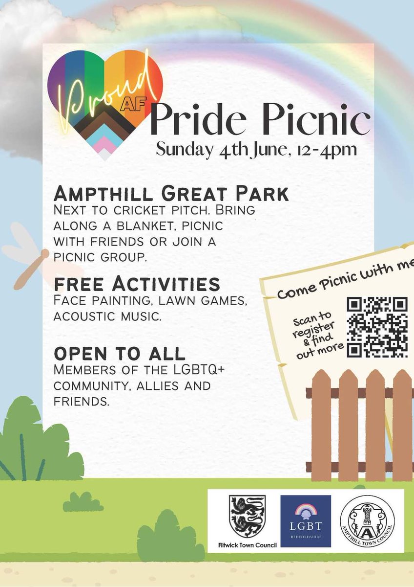 Pride Picnic - Today - 12pm to 4pm - Ampthill Great Park (behind Cricket Pavillion) - All welcome - Extra Parking at Parkside Community Hall, Woburn Street, Ampthill
