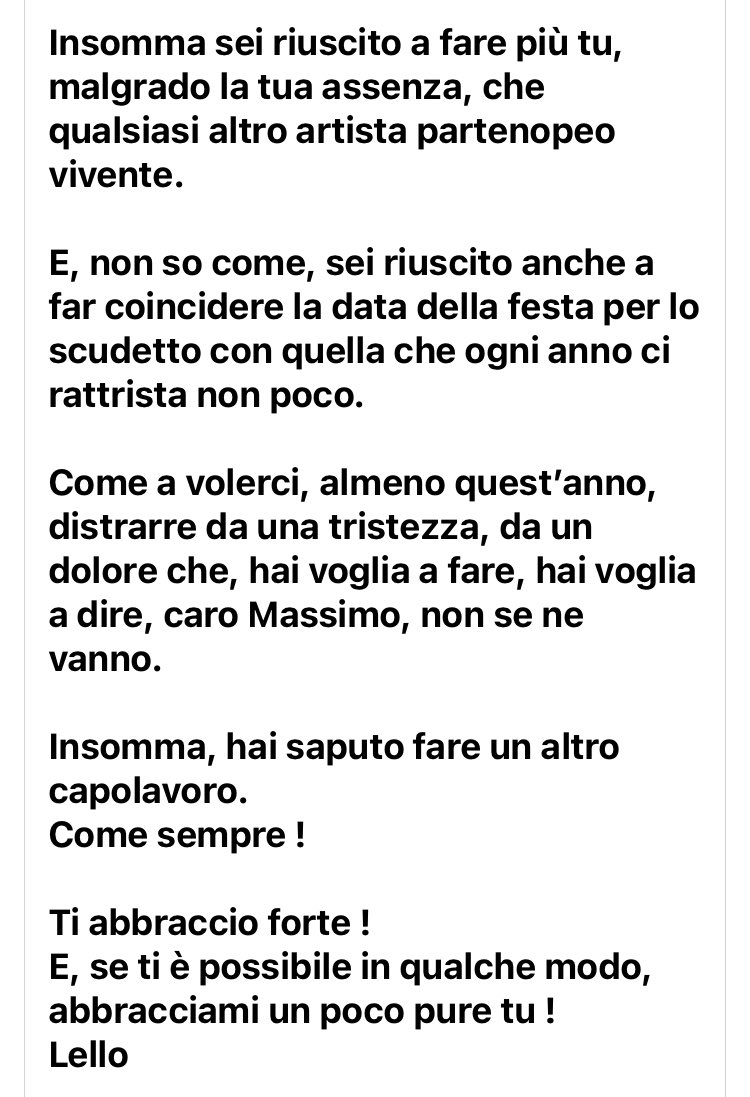 Lello Arena scrive a #MassimoTroisi 💙