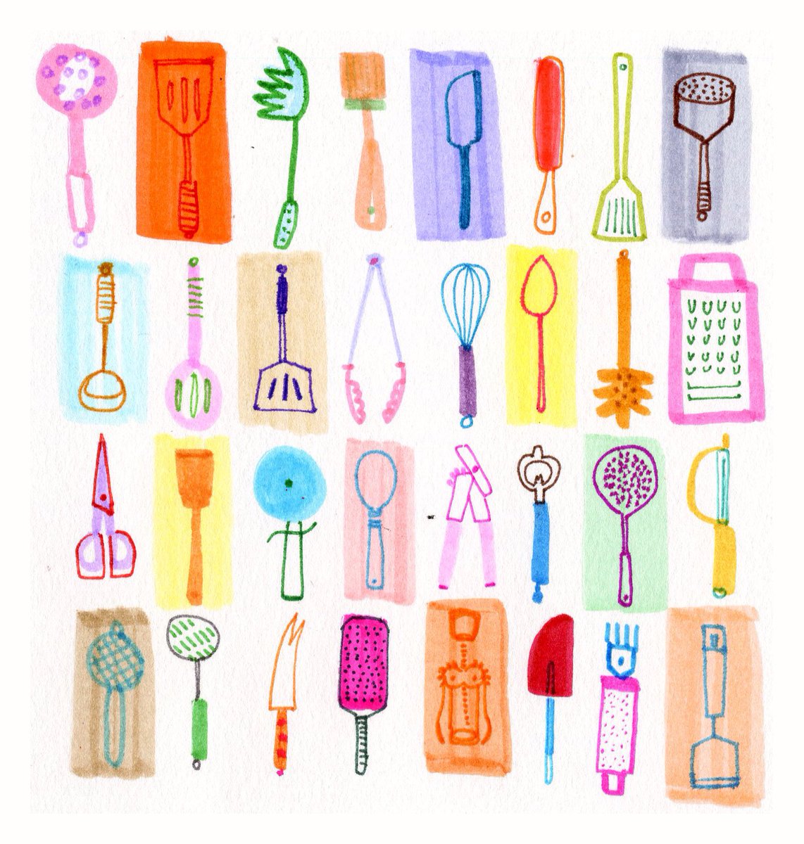 Kitchen utensils. 
#dailydrawing #kitchenutensils #felttips #ArtistOnTwitter #Thedailysketch