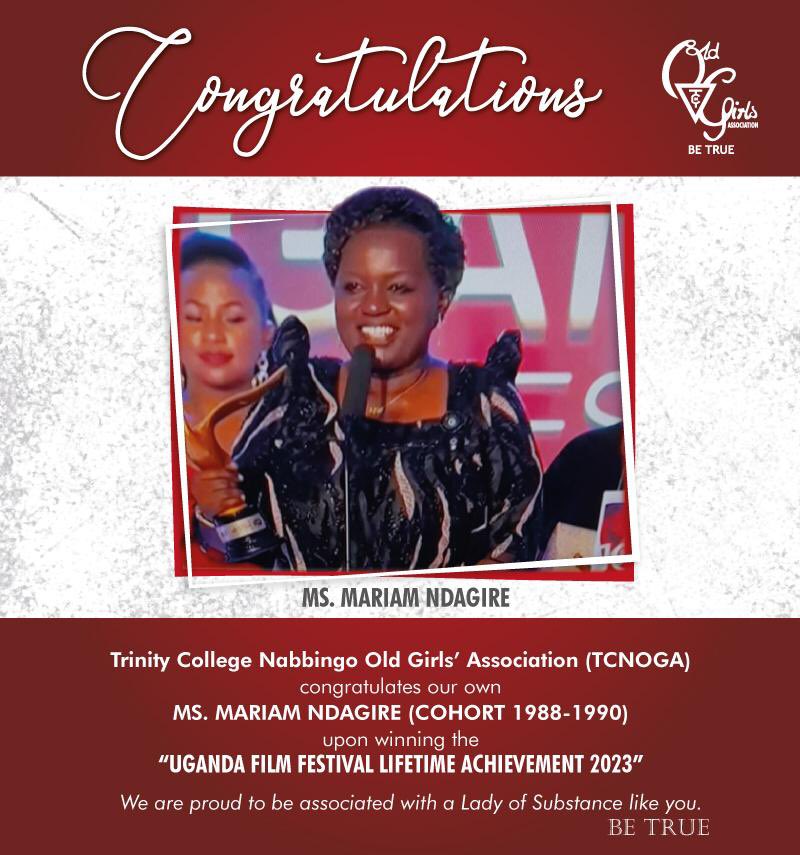UGANDA FILM NETWORK (@ufn_ug) on Twitter photo Uganda Film Network congratulates 🎊 their Chairperson <a href="/MariamNdagire14/">Mariam Ndagire</a> for her achievement for a LIFETIME ACHIEVEMENT AWARD during the Uganda Film Festivals 10th edition. <a href="/UCC_Official/">UCC</a> <a href="/NCFUganda/">National Culture Forum</a> <a href="/cinemaUGApp/">Cinema UG</a> <a href="/UCC_ED/">Hon. Nyombi Thembo</a> Uganda Film Network congratulates 🎊 their Chairperson <a href="/MariamNdagire14/">Mariam Ndagire</a> for her achievement for a LIFETIME ACHIEVEMENT AWARD during the Uganda Film Festivals 10th edition. <a href="/UCC_Official/">UCC</a> <a href="/NCFUganda/">National Culture Forum</a> <a href="/cinemaUGApp/">Cinema UG</a> <a href="/UCC_ED/">Hon. Nyombi Thembo</a>
