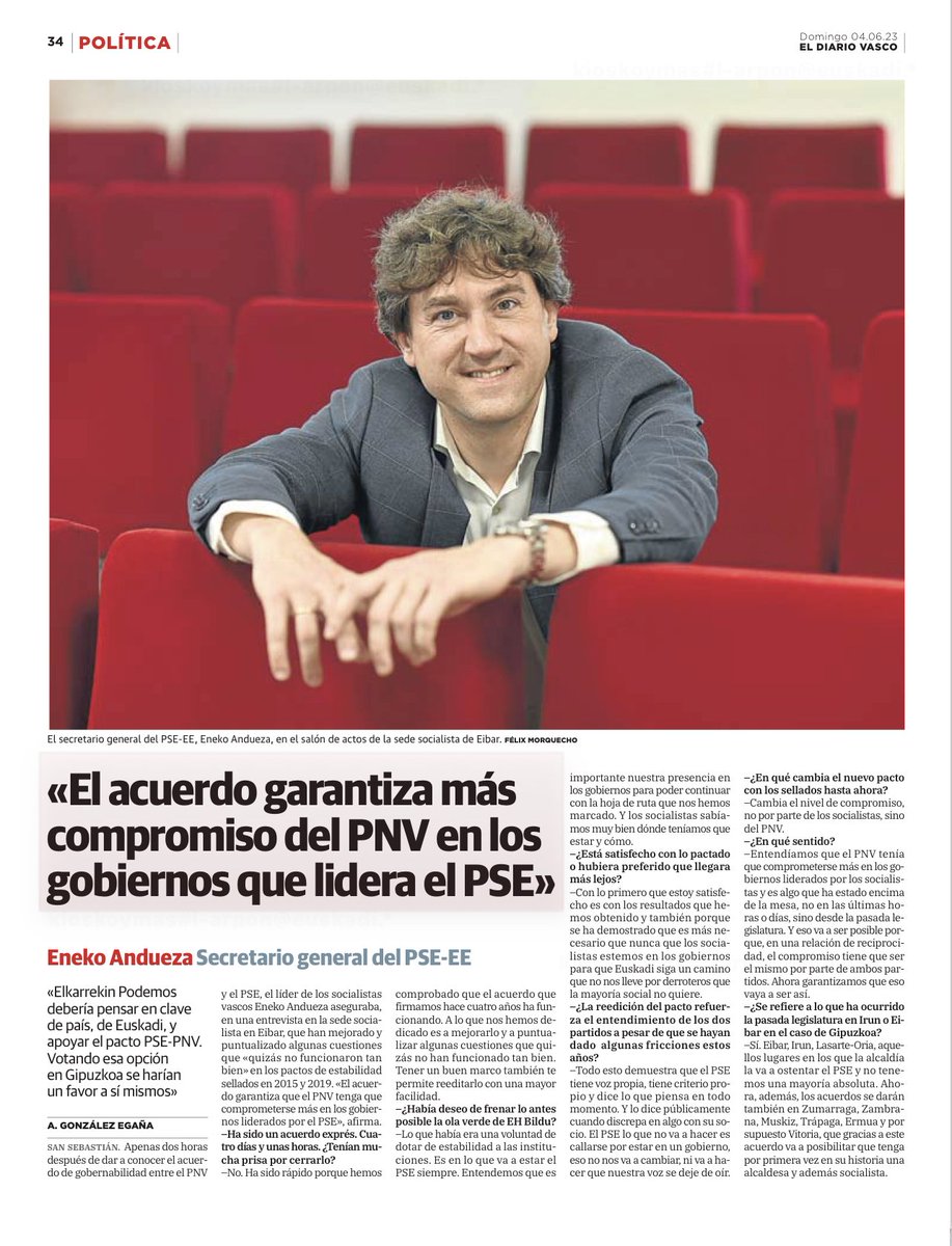 enekoandueza's tweet photo. Se ha demostrado que es más necesario que nunca que el PSE-EE esté en los gobiernos para que Euskadi siga un camino que no nos lleve por derroteros que la mayoría social no quiere. 
De esto y de los resultados de las elecciones hablo en  la entrevista de hoy en @diariovasco https://t.co/rgdMNYmwkr