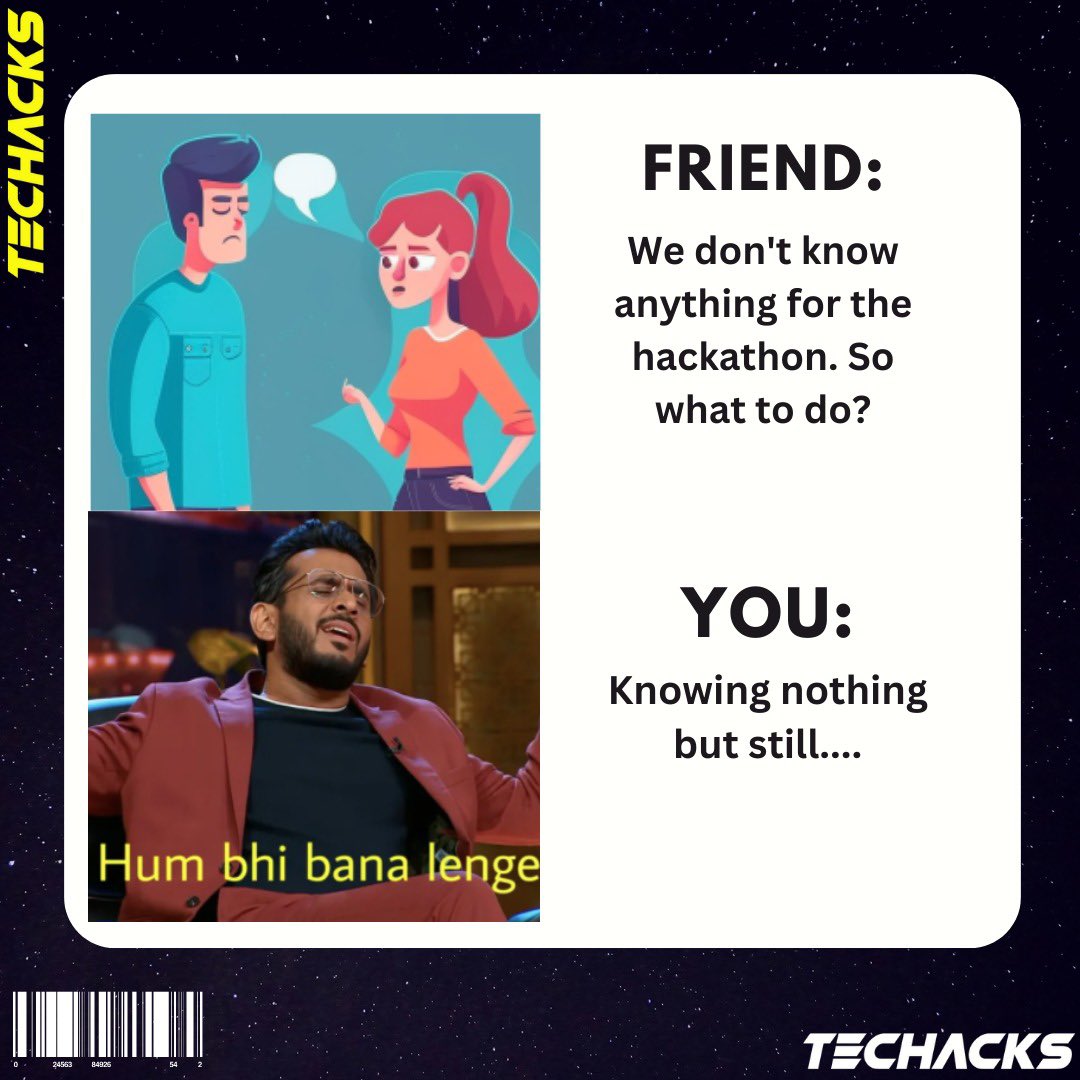 techackscu's tweet image. Confidence💯

@chitkarau 
#chitkarauniversity #techacks #hackathon #sustainability #engineering #computerscience #hacks #college #collegehacks
#university #megaprize #winmegaprizes #hackaroundtheworld #hackathon #hackathon_news #northindia #hackathonindia #registrationopen #track