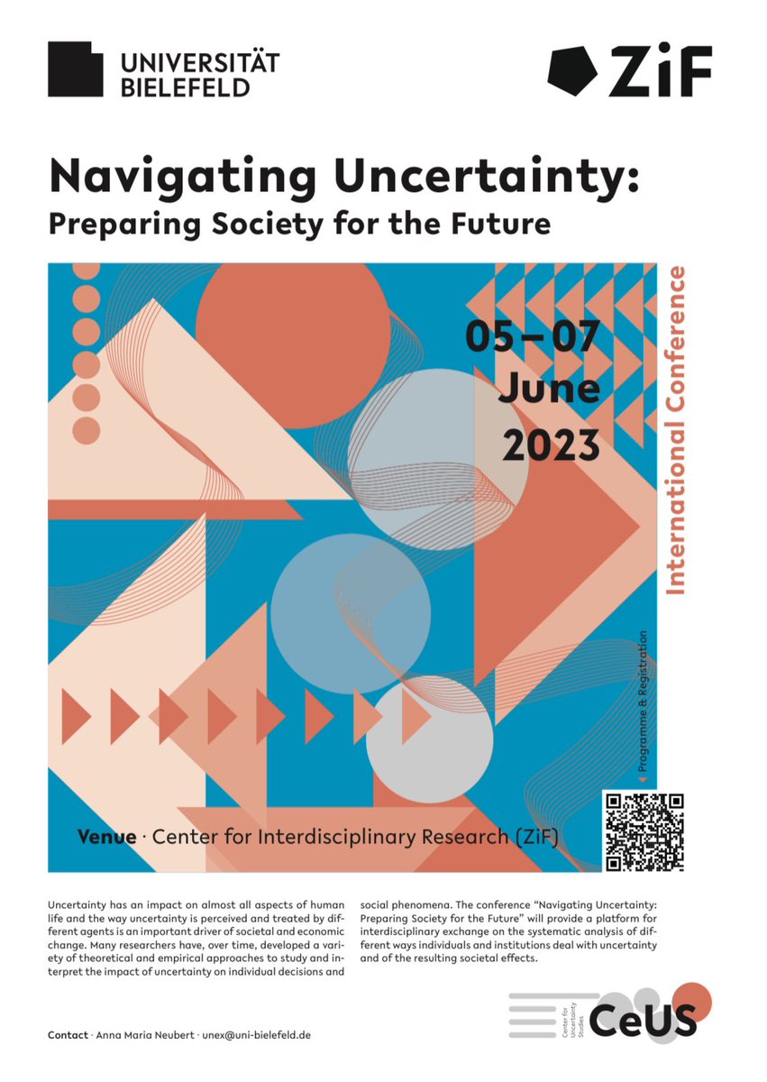 One more day to our first #UncertaintyConference @ZiF_Bi! We will discuss concepts and modes of navigating unvertainty to prepare society for the future. We are very excited to host an international and interdisciplinary group of researchers @unibielefeld!