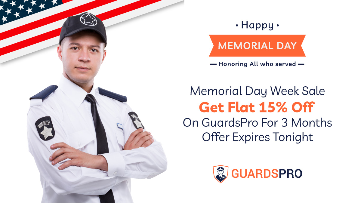 GuardsPro's tweet image. #GuardsPro is celebrating #MemorialWeek by offering a 15% discount on #GuardsPro #SecurityGuardManagementPlatform for the first 3 months. Sign Up For 30 Days Free Trial And Get 15% Off On GuardsPro.

Click here to avail the offer now - app.guardspro.com/register

#securityguard