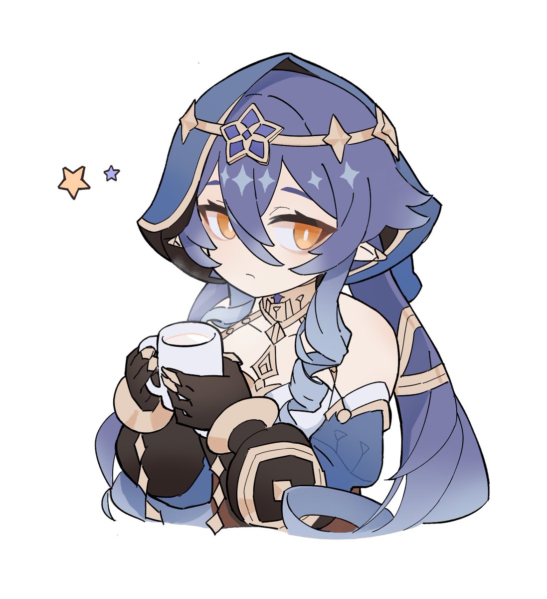 1girl solo cup gloves blue hair long hair bright pupils  illustration images