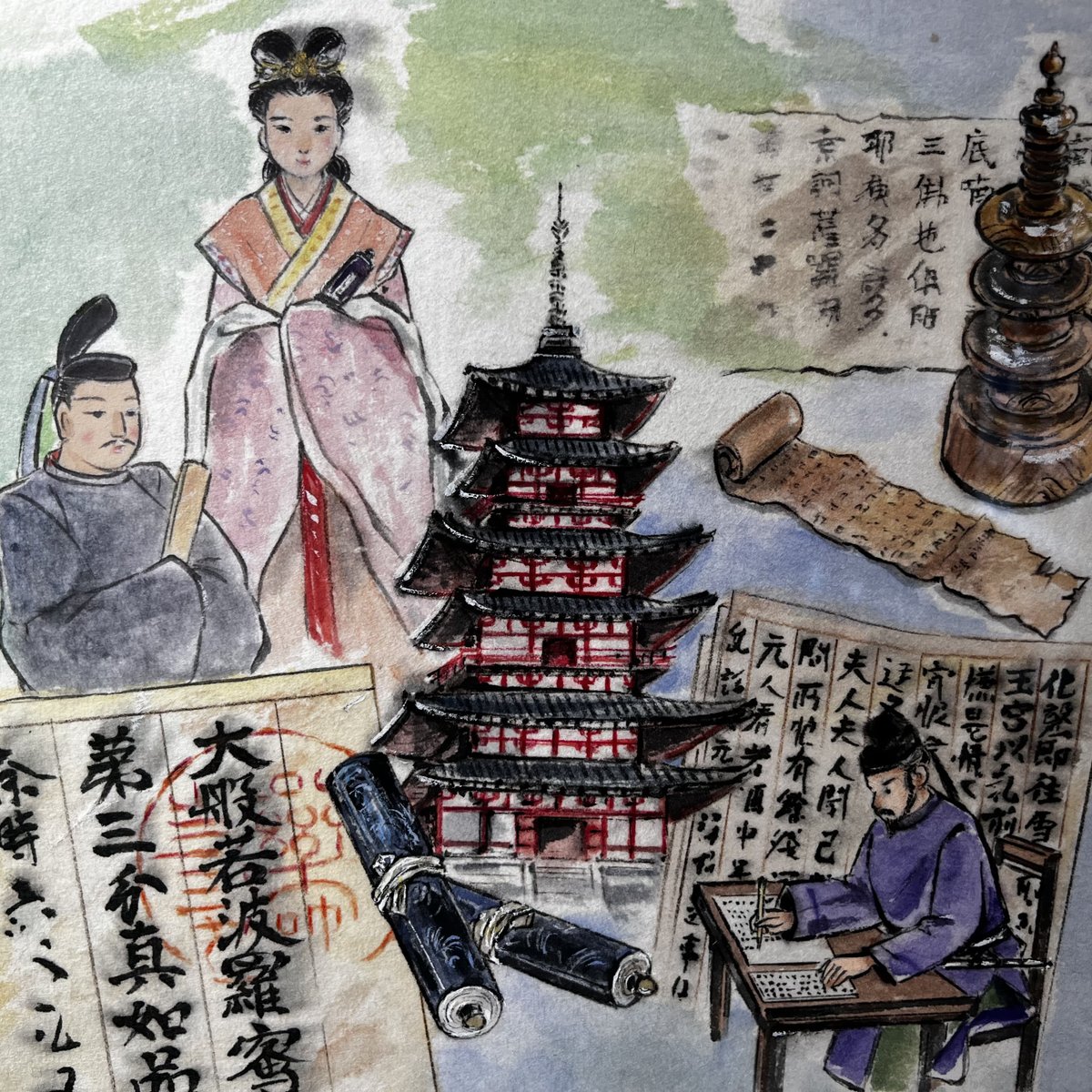 LHonnorat's tweet photo. #Asuka Period #Paper was invented in #China in B.C. It was in 610 that paper-making technique was introduced to Japan according to #Nihonshoki, the ancient Chronicles of Japan The oldest paper that remained in Japan is preserved in Shosoin storehouse in #Nara. https://t.co/mcIH1objnH