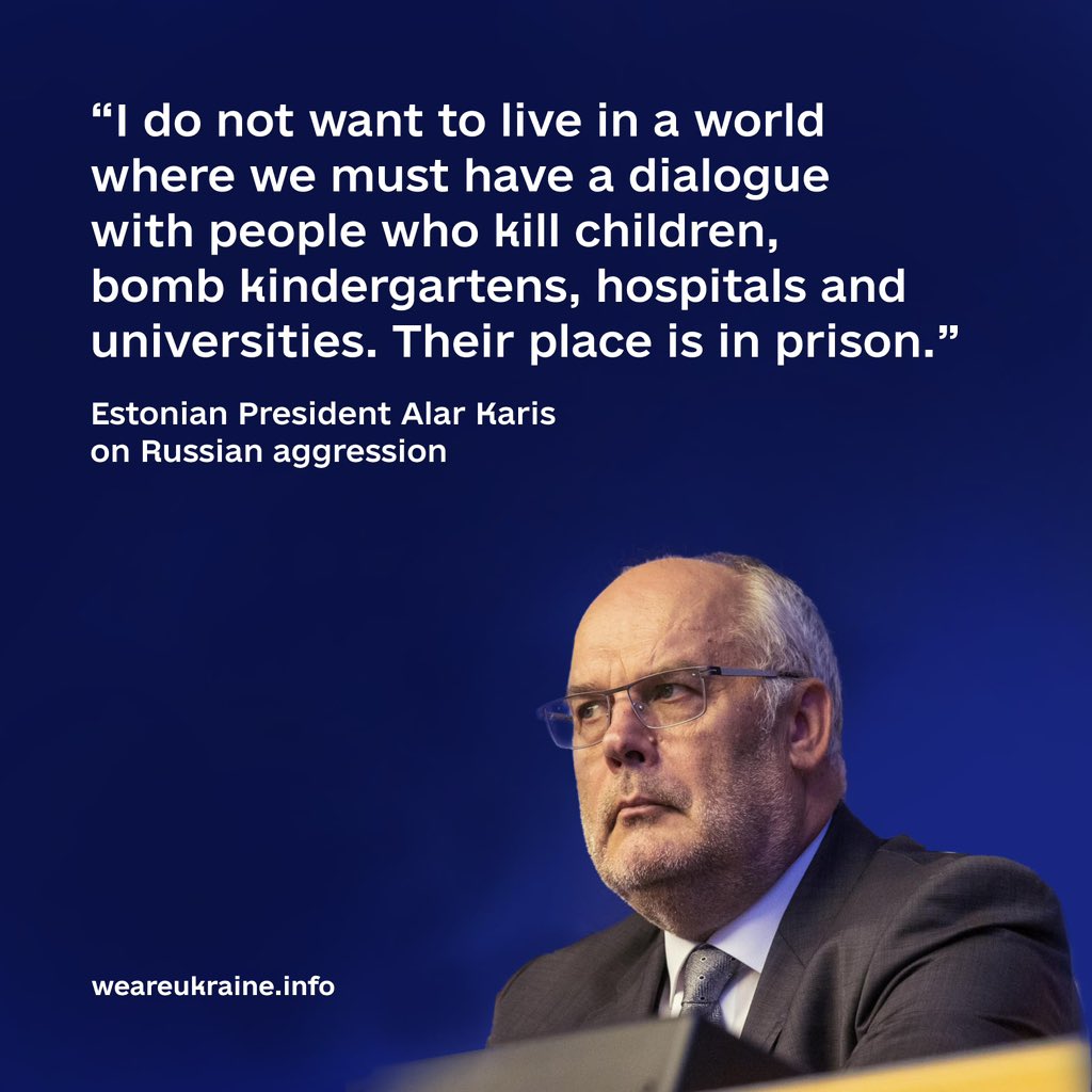 Nataliya Mykolska (@mykolska) on Twitter photo “I do not want to live in a world where we must have a dialogue with people who kill children, bomb kindergartens, hospitals and universities. Their place is in prison.” 🇺🇦🇪🇪 <a href="/AlarKaris/">Alar Karis</a> “I do not want to live in a world where we must have a dialogue with people who kill children, bomb kindergartens, hospitals and universities. Their place is in prison.” 🇺🇦🇪🇪 <a href="/AlarKaris/">Alar Karis</a>
