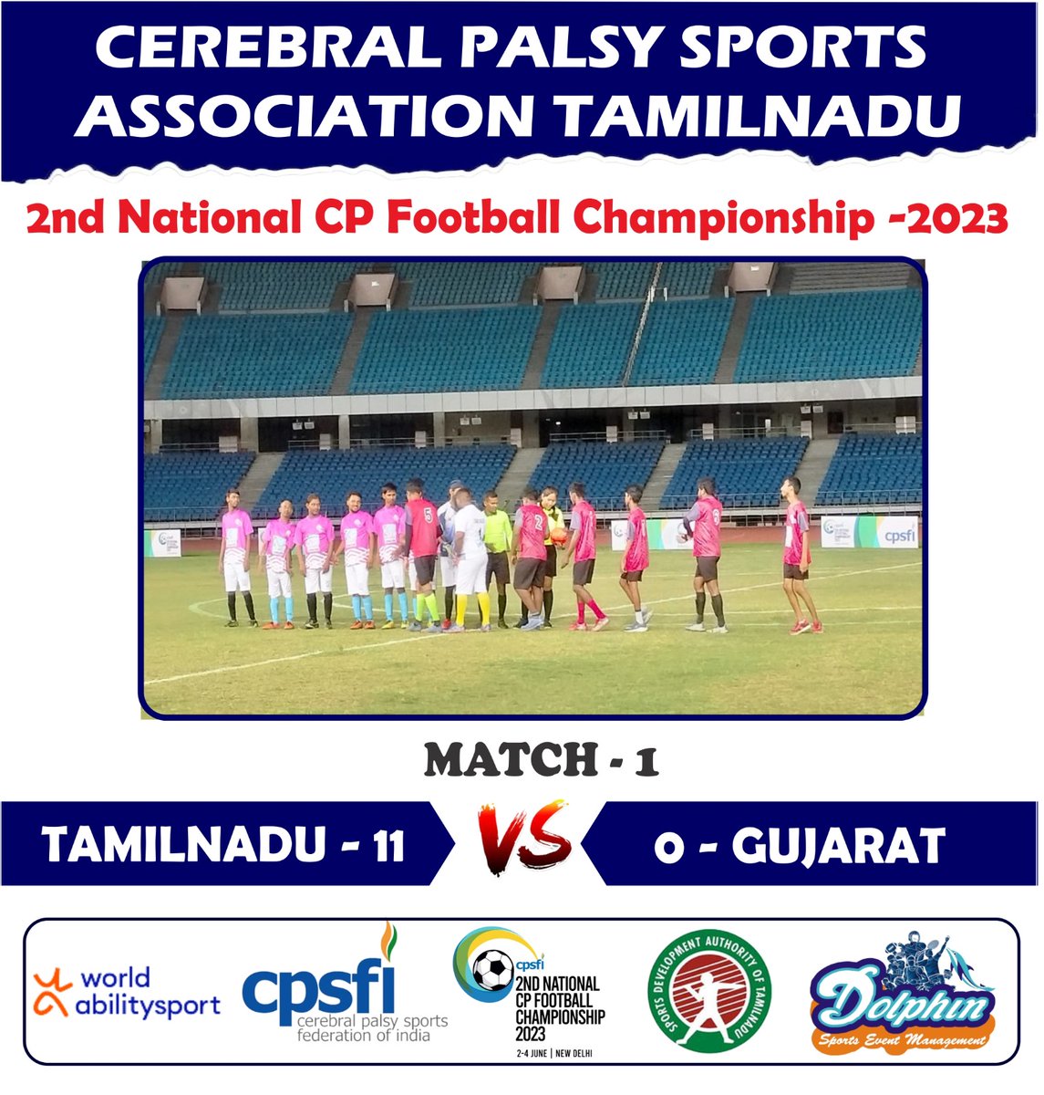tncpsports's tweet photo. CPSFI-2nd CEREBRAL PALSY FOOTBALL CHAMPIONSHIP -2023(NEW DELHI )
Date:2nd to 4th June 2023.
--------Congratulation_Team_Tamilnadu
#TeamTamilnadu 
#cpfootball 
#cpsfi #worldabilitysports #cerebralpalsykids #sportsdevelopment #CMStalin #udiyanidhi #ifcpf  #PCI
#CPFootball #IFCPF https://t.co/TJHKhUrRYW