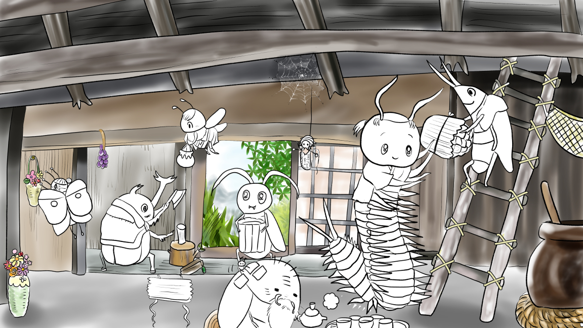昨日描いた絵です( ゜Д゜)            恋の魔法とおまじない709-6色塗途中 PIXTAさん素材ちびモブ会社員ラフ         福娘童話集様昔話「ムカデの医者むかえ」背景だけ色塗 今日は下っ子の買い物に付き合っていて こんな時間になってしまいました(*'Д`)               #恋の魔法とおまじない #PIXTA