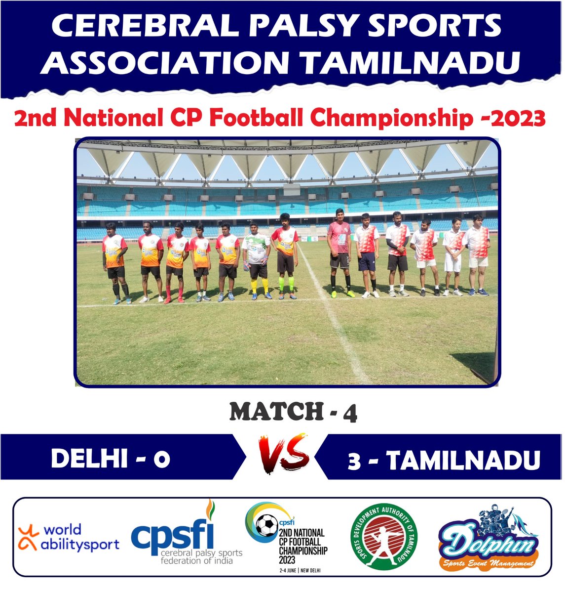 tncpsports's tweet photo. CPSFI-2nd CEREBRAL PALSY FOOTBALL CHAMPIONSHIP -2023(NEW DELHI )
Date:2nd to 4th June 2023.
--------Congratulation_Team_Tamilnadu
#TeamTamilnadu 
#cpfootball 
#cpsfi #worldabilitysports #cerebralpalsykids #sportsdevelopment #CMStalin #udiyanidhi #ifcpf  #PCI
#CPFootball #IFCPF https://t.co/qAo4TqlAPn