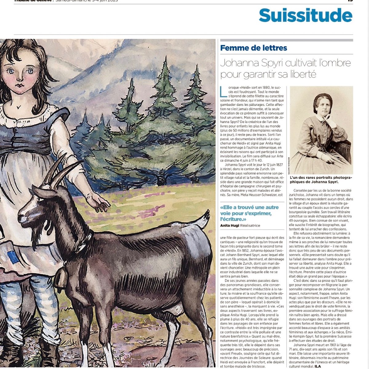 NarrativeB's tweet photo. #Heidi sur tous les écrans : ce soir, mon nouveau film @ARTEfr à 17h40 - et ce weekend dans un costaud dossier @tdgch. Et si écrire des romans pour enfants n’était qu’un jeu de cache-cache, de cette écrivaine suisse, célèbre inconnue? @UNESCO_ch @BAK_OFC_UFC https://t.co/zf3SQyColO