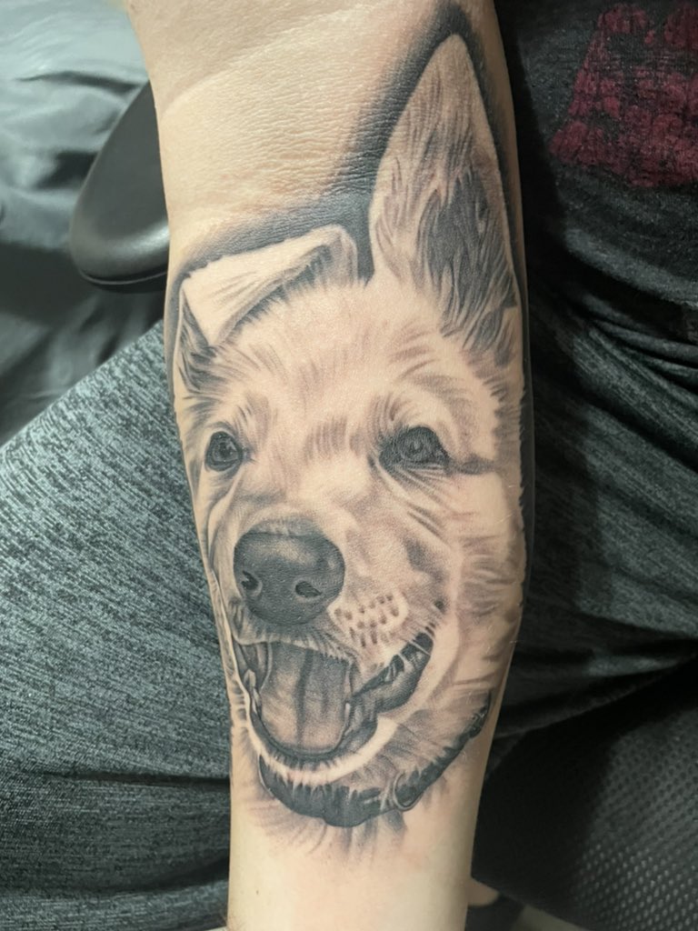 crustyraindrop's tweet photo. Got my baby tattooed for my birthday he’s really with me forever now #ripghost ♾️ https://t.co/GOby1XoNia