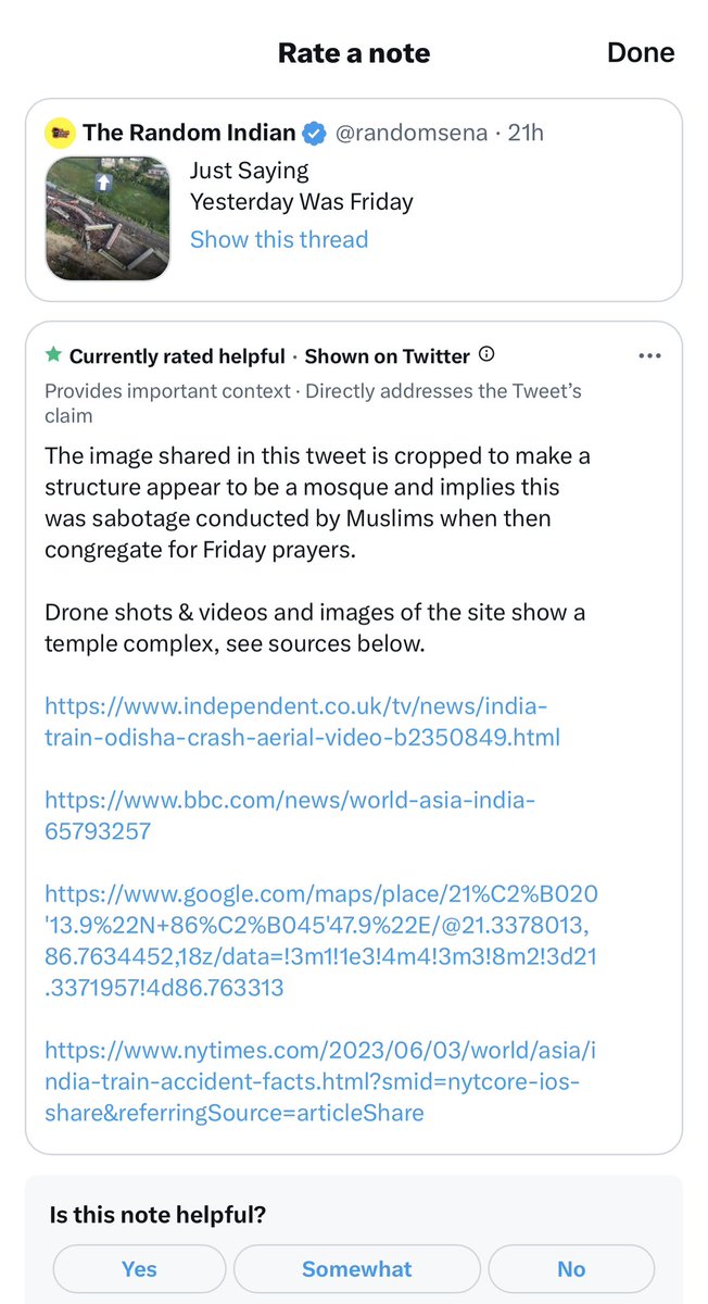 Thank you @Twitter for adding context and quashing the tweet’s claim.

Please suspend this handle @randomsena for using your platform to create communal divide.

cc: @elonmusk