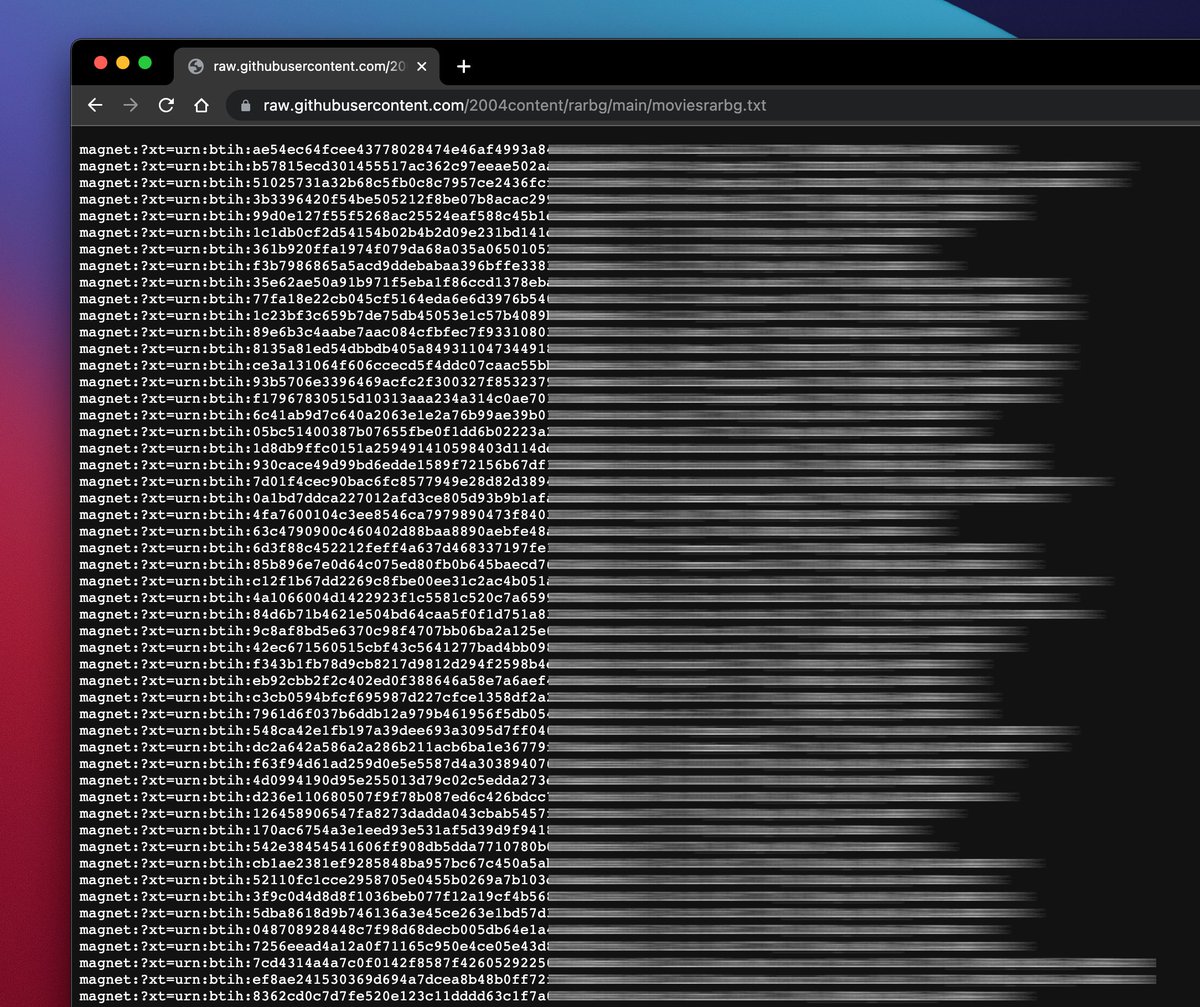 RA 👀RBG磁力链接存档备份：ra👀rbg R站关闭后，网友使用脚本爬取了影视磁力链接做存档备份几十万部影视被提取出来了🫡🫡  👉https://t.co/TMQT6hQWXk