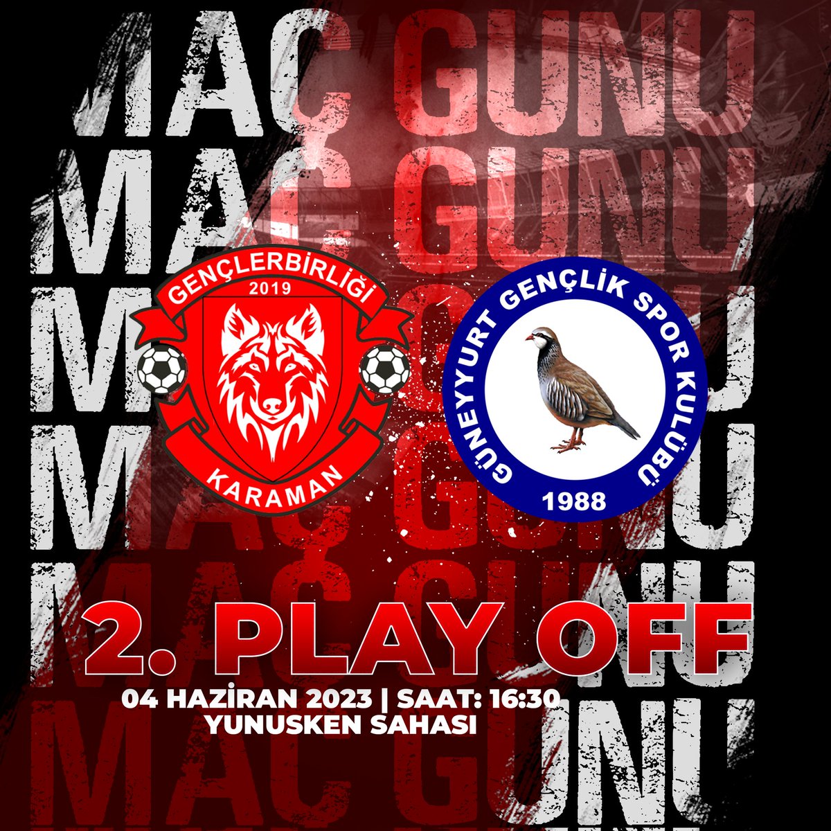 FORMA İÇİN, ARMA İÇİN OYNA! 

🚩 22/23 Sezonu Karaman Amatör Play-Off 2. Maç
⚽ Karaman Gençlerbirliği - Güneyyurt Gençlikspor
📍 Yunuskent Sahası
📆 04.06.2023 🕙 16:30
📺 @karamangenclerbirligi / #karamangençlerbirliği
📢 #yenidenzirveye🐺 #matchdays #amatörküme