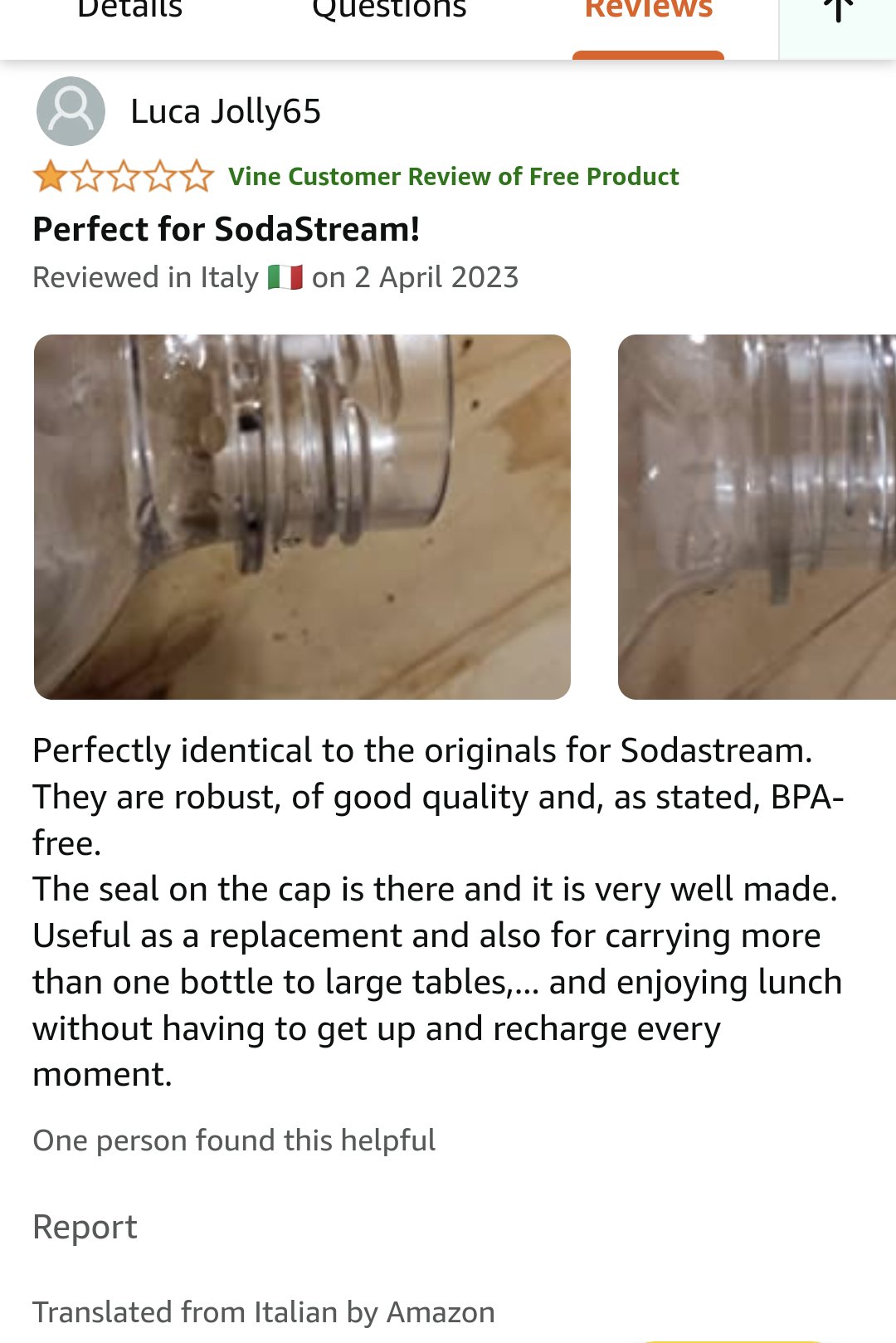 Martha Lauren on Twitter: "Interestingly, on Amazon some scathing Italian  reviews on a generic bottle for sodastreams become glowing reviews when  translated to English idk if sellers can put forward 'corrections' of