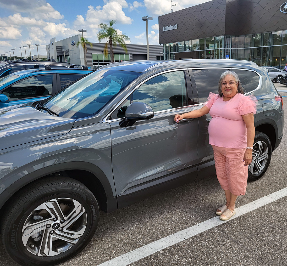 When you're a #RepeatCustomer like Marta Miranda at #LakelandHyundai, getting the #2023SantaFe is #Easy... you just go back to salesperson #TomWolf and go home with a #NewSUV. #Congratulations Marta & #ThankYou for coming back! We're here for you! #GreatService #GreatSelection