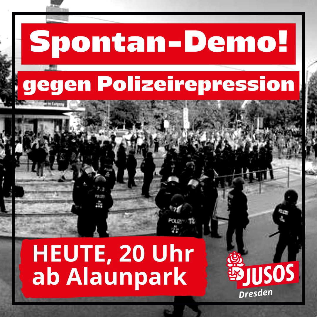 Heute 20 Uhr, Apark! 

 • Zwischenkundgebung Carolaplatz 
 • Abschlusskundgebung Schießgasse

Gegen jede Polizei- und Behördenrepression – Solidarität mit allen Betroffenen.

#le0306 #le0406 #dd0406 #alerta #antifa