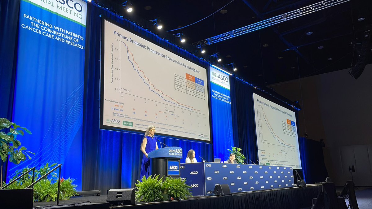 #ASCO2023  pfs in MIRASOL in PROC!  HR: 0.65 is the true measure of clinical value -not the median!  This is a 35% reduction in the probability of an event of progression or death - Not to be minimized nor misrepresented. Congratulations