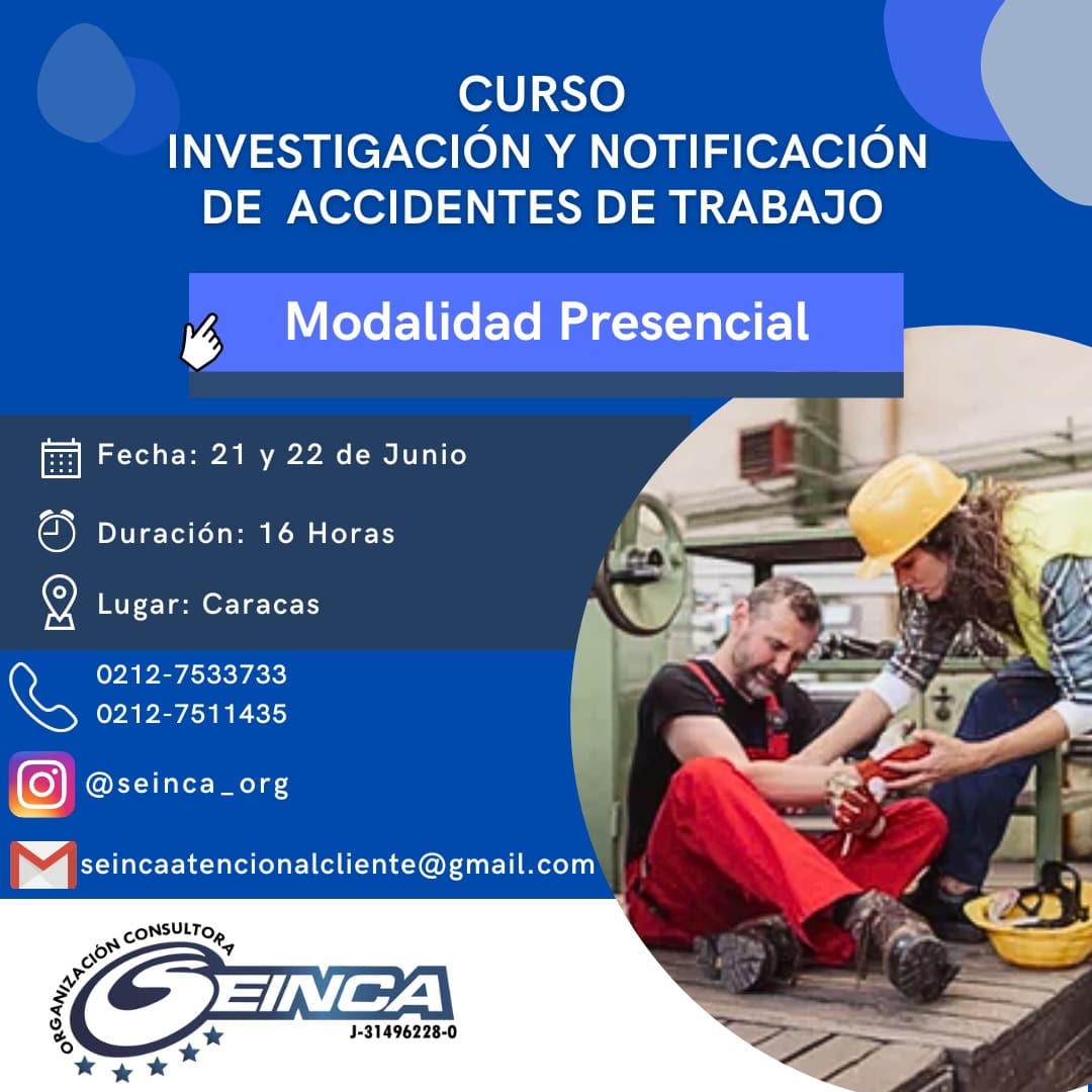orgseinca's tweet photo. Te invitamos a nuestro próximo programa de capacitación.
Importante formación para toda persona responsable por el Sistema de Gestión de Riesgos en Seguridad y Salud en el Trabajo.
#capacitacion
#seguridadeneltrabajo
#investigacionaccidentes
#empresascaracas
#lopcymat
#industrias https://t.co/OEGMzhaAAx