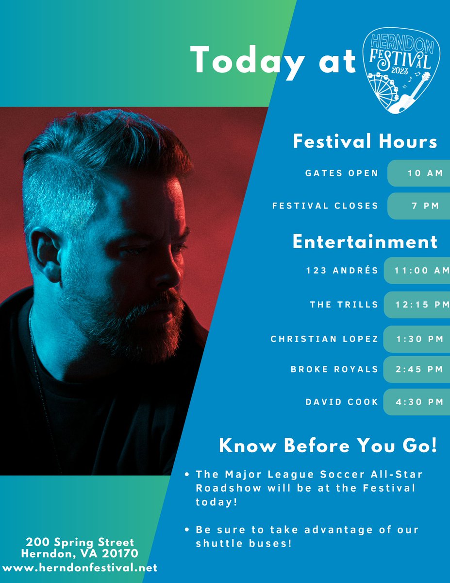 herndonfestival's tweet image. It's the last day at Herndon Festival! The gates are open, and we're excited to hang out with you! Join us for amazing music, starting with @123conandres at 11 AM, and our incredible headliner, @thedavidcook. Let's make this final day of the #Best4DaysofSummer  unforgettable!