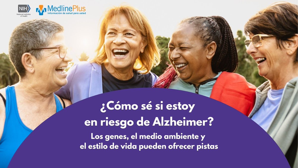 MedlinePlusEsp's tweet photo. Aún no existe una prueba para predecir el #Alzheimer. Los síntomas se pueden notar a mediados de los 60 años. Existe un test para saber si hay una de las 3 variantes genéticas asociadas con su inicio temprano (entre los 30 y mediados de los 60 años) ➕info https://t.co/fAwrXt3w86 https://t.co/tOTAV14Ewm