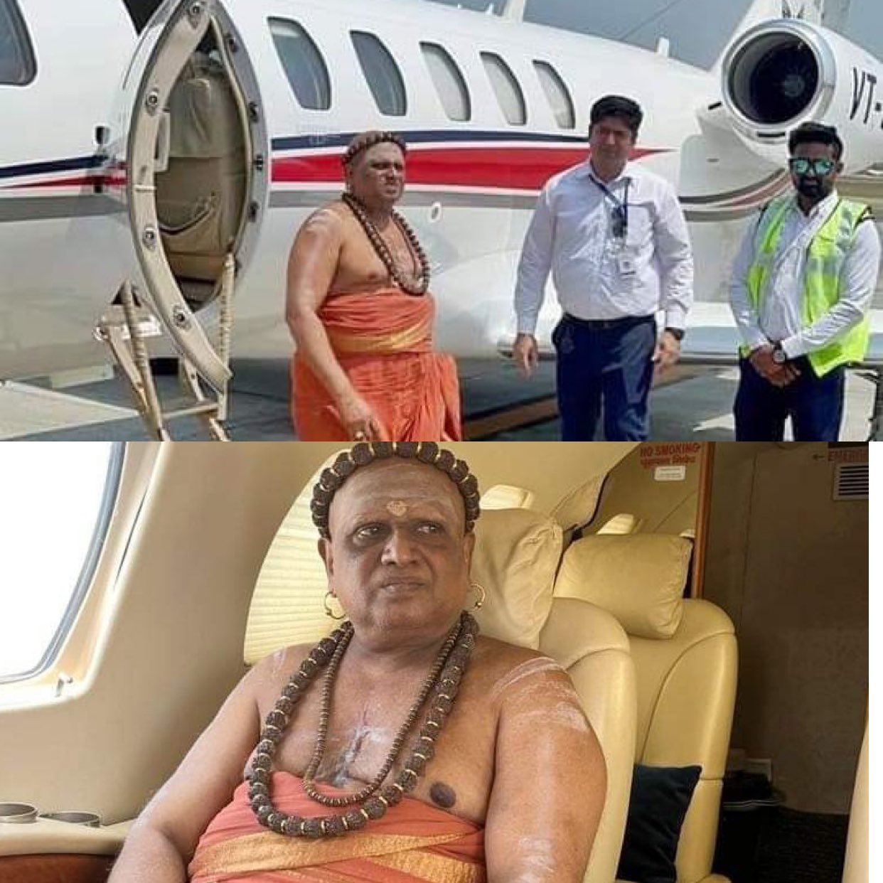 Flying 'Buddhist monk' pictured in a private jet and carrying a