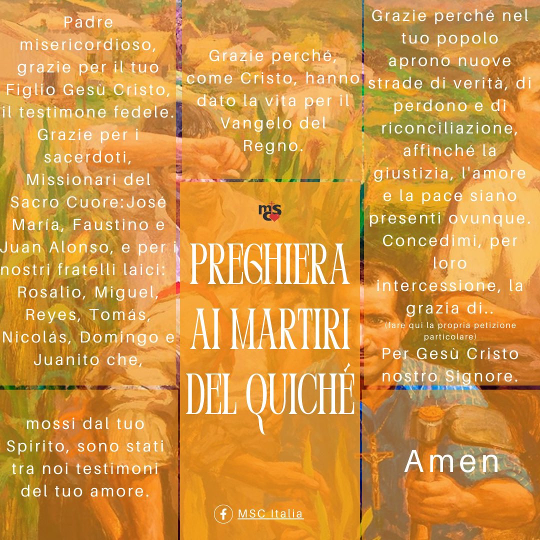 Oggi, 4 giugno, come famiglia Chevalier siamo invitati a fare memoria dei nostri martiri Missionari del Sacro Cuore che hanno dato la loro vita per il popolo del Quiché. Buona Domenica ❤️😃☀️🕯️