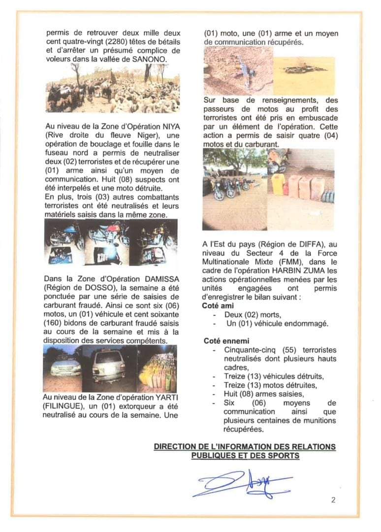 idrissabb's tweet photo. #Niger Bulletin des opérations des Forces Armées Nigeériennes FAN n°0055/2023 https://t.co/n4gg4sUAlT