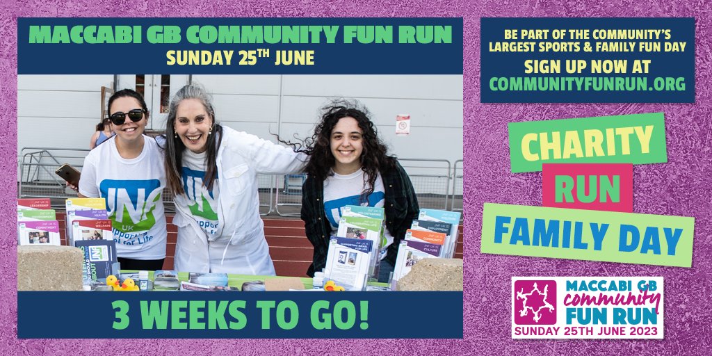 MGBCFR's tweet photo. There are now just three weeks until the Maccabi GB Community Fun Run 2023!

To register today, please visit: https://t.co/GnPOQzUmir https://t.co/QkyQWjNuAY