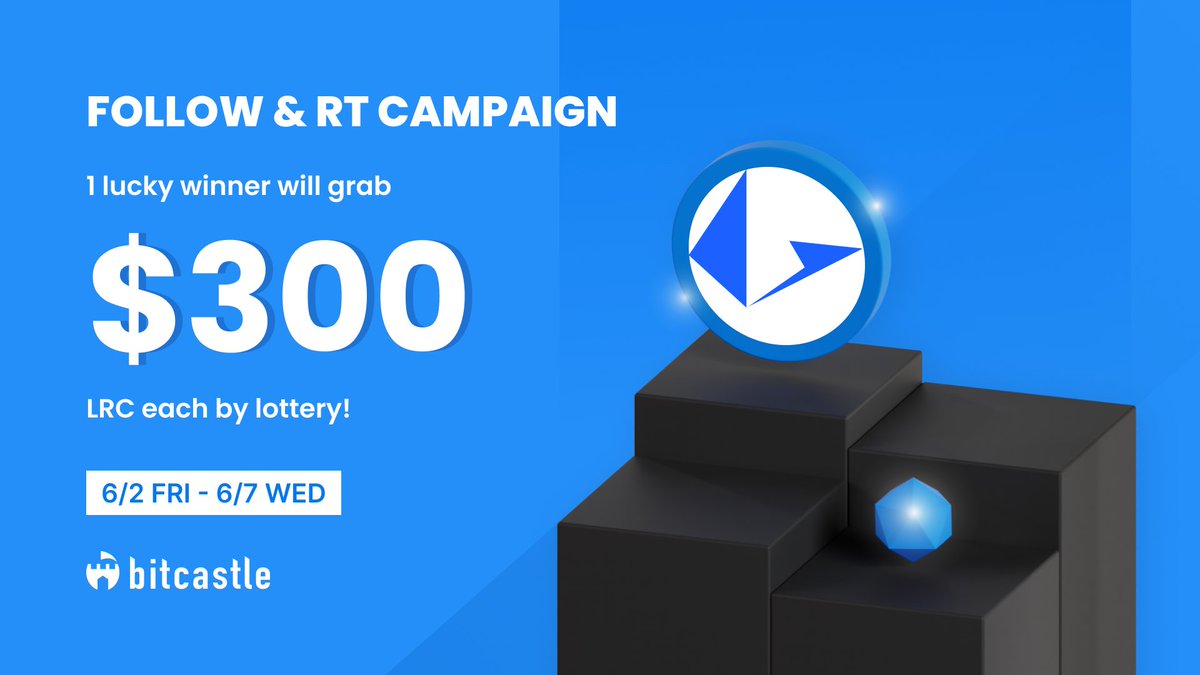 📅Day3

Follow RT Campaign💙🔁 
／ 
🎁1 lucky winner will grab $300 LRC each by lottery! 
＼ 
✅Follow us 
🔁RT this post 

#Crypto 
#Cryptocurrency 
#Airdrop 
#Airdrops 
#AirdropCrypto 
#Giveaway 
#Giveaways