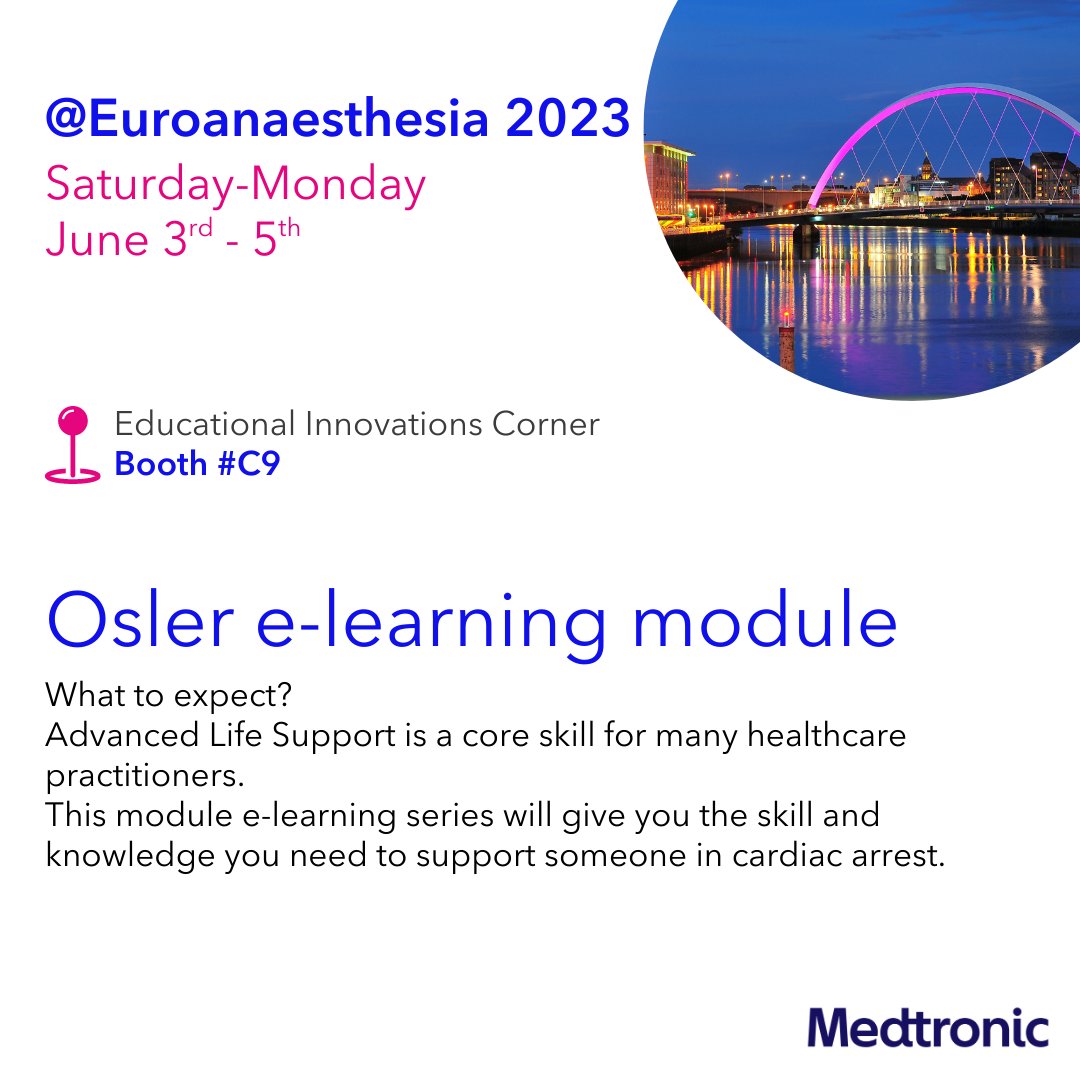 MDT_RMS_EMEA's tweet photo. Good morning everyone and welcome to the 2nd day of #EA23. 
Check out what we have prepared for you today in the enclosed image and be welcome to meet us at our booth #C9. 
https://t.co/lJJk8s0HwH
#healthcare #patientsafety #education #ICU #Euroanaesthesia https://t.co/mXYJV2rdCJ