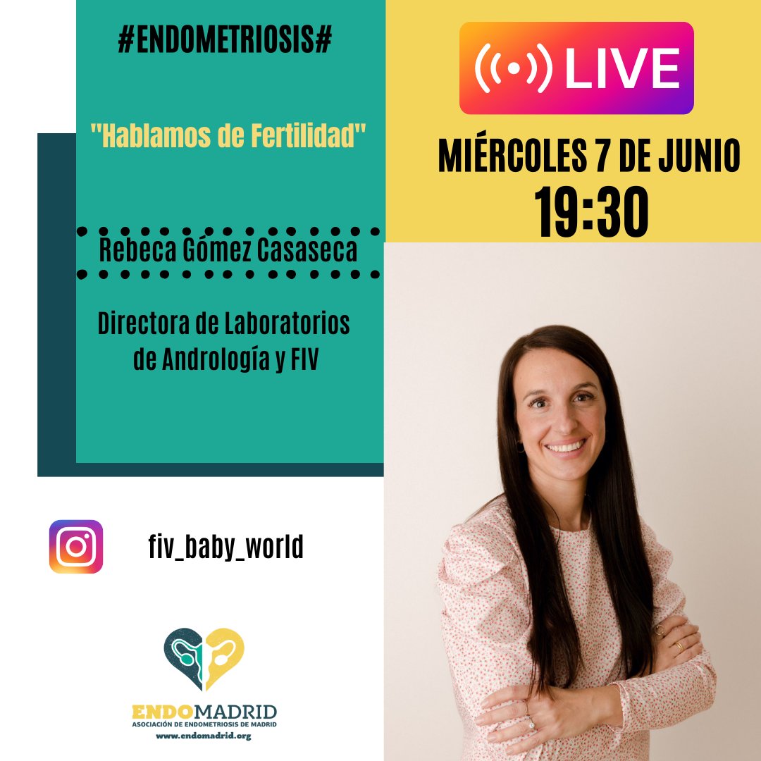 El mes de Junio es el mes de la fertilidad.
Por este motivo 👉
El próximo Miércoles 7 de junio estaremos junto a Rebeca @fiv_baby_world hablando de fertilidad con Endometriosis
link ig instagram.com/endomadrid_/
Os esperamos a tod@s