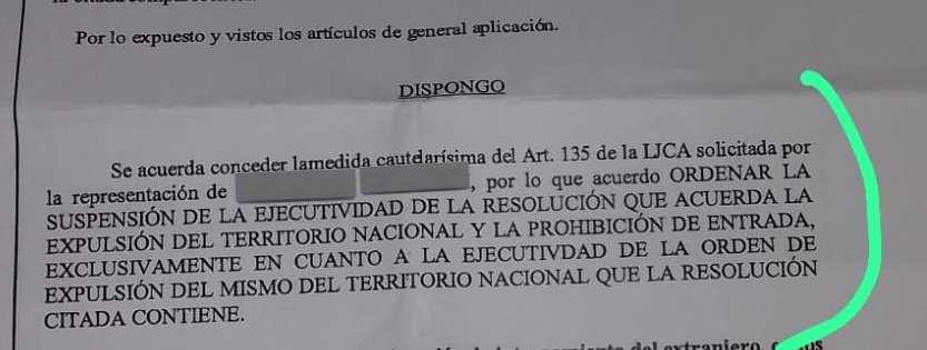 Que te concedan una Cautelarisima en virtud del art. 135 de la LJCA es casi misión imposible 😄.
 En este caso se suspende la ejecución de la orden de expulsión y prohibición  de entrada, dictada por la Delegación del Gobierno en virtud del art. 53. 1 a) de la LO 4/2000