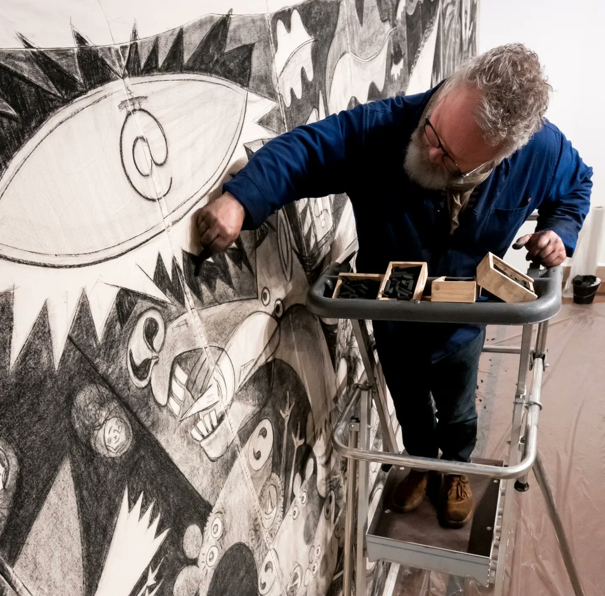 Kinship is 10m x 3m contemporary maritime Guernica in charcoal, on a real canvas sail by Pete Codling. Part of Creative Connections Southampton, a National Portrait Gallery and City Gallery project with Cantell School.