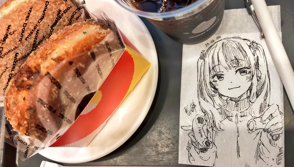 1girl traditional media solo twintails looking at viewer food smile  illustration images