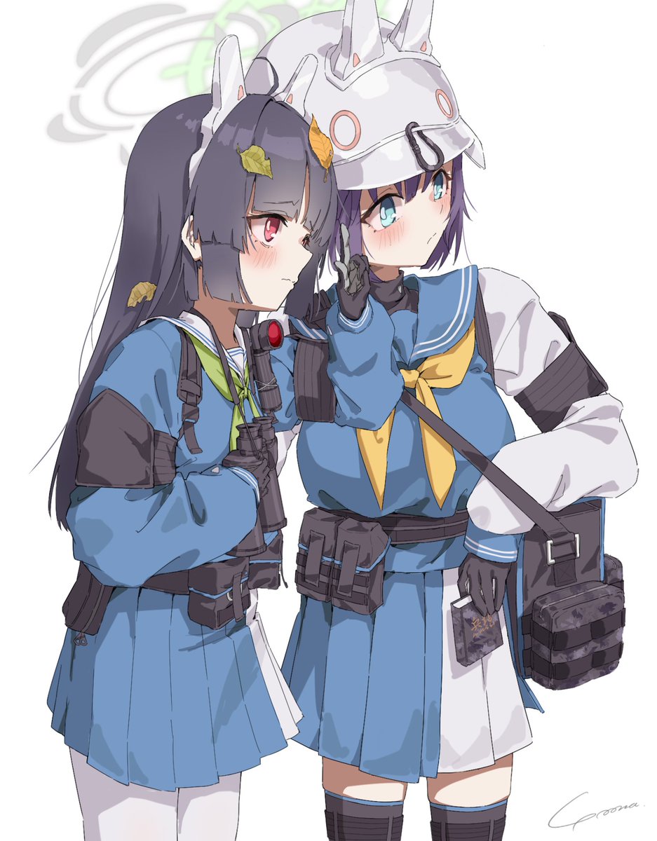 miyu (blue archive) multiple girls 2girls school uniform black hair halo blue serafuku neckerchief  illustration images