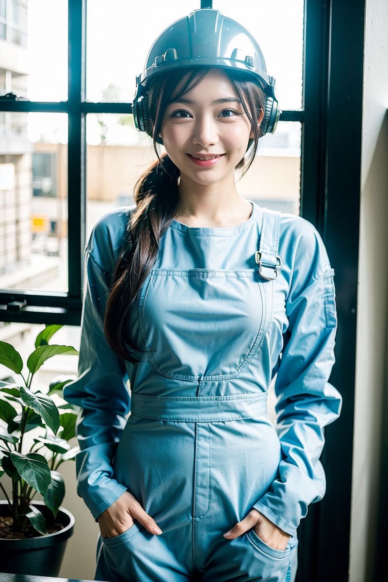 AI_gmb_girl's tweet image. 「ん…？あ、工場長の言うことは聞かないことにしてます、お先しつれしゃす」
 #AI現場女子 #factoryworker #AIart  #AIgravure  #STABLEDIFFUSION