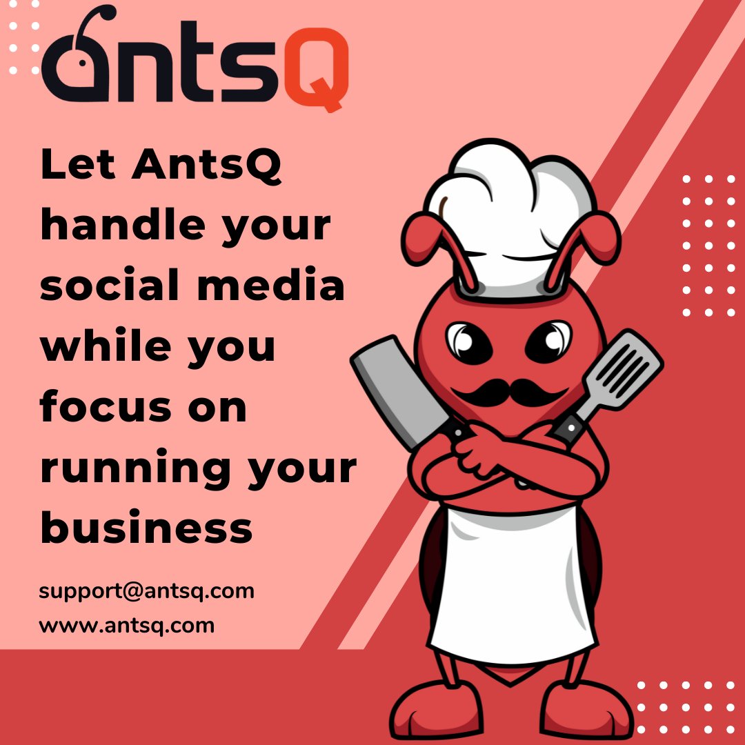 Let AntsQ handle your social media while you focus on running your business

 #AntsQ #SocialMedia #Business #Marketing #BusinessGrowth #SocialMediaMarketing #GrowthHacking #Strategy #SuccessfulBusiness #OnlineMarketing #SmallBusiness
