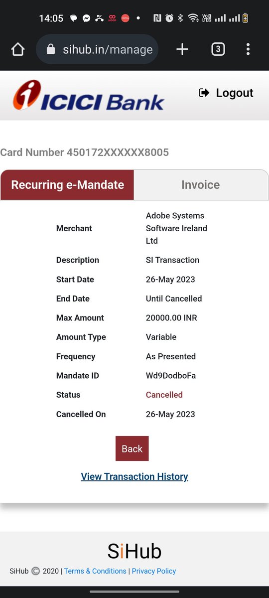 vg2618's tweet photo. @ICICIBank_Care @RBI @FinMinIndia @PMOIndia @ICICIBank 
Even though I have done cancellation of recurring mandate for Adobe systems software on 26th May through your site.
Screenshot for confirmation of cancelled mandate, mail from ICICI attached. Revert debited amount asap. https://t.co/yuZEWzebnb