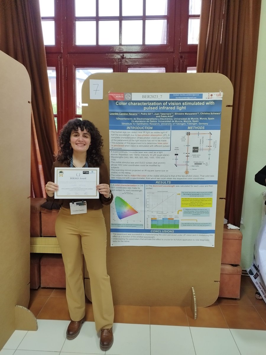 Very thankful for the OPTICA-SEDOPTICA award for best young researcher scientific contribution after the poster session in #BER2023. I hope we can meet again in the next summer school!!