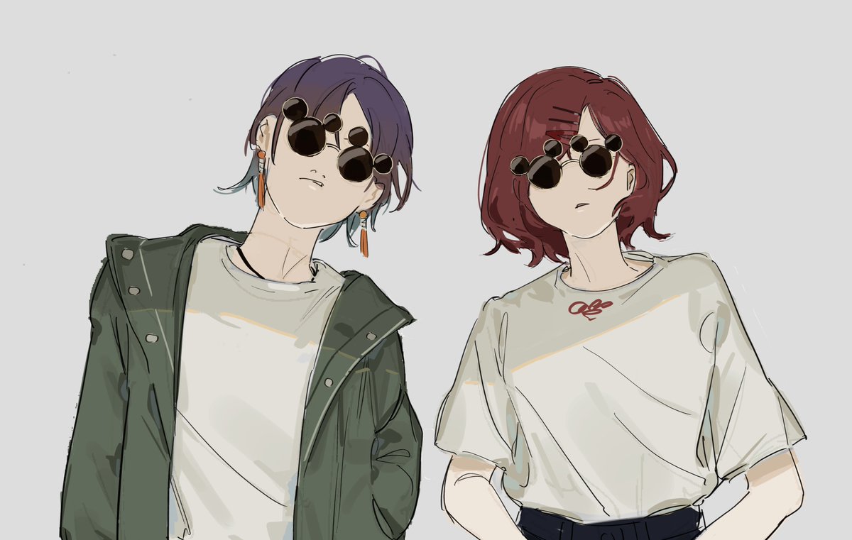 asakura toru ,higuchi madoka multiple girls 2girls sunglasses jacket shirt short hair white shirt  illustration images