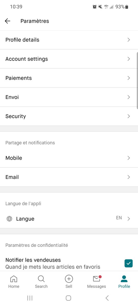 sallymcsalty's tweet photo. @vinted je pense qu'il y a un "bug" avec ton app. Mon parametre "langue" est "anglais" mais les messages/ 'l'interface' est en français! (It's been a while since speaking French!) https://t.co/gRuDGwlwcD