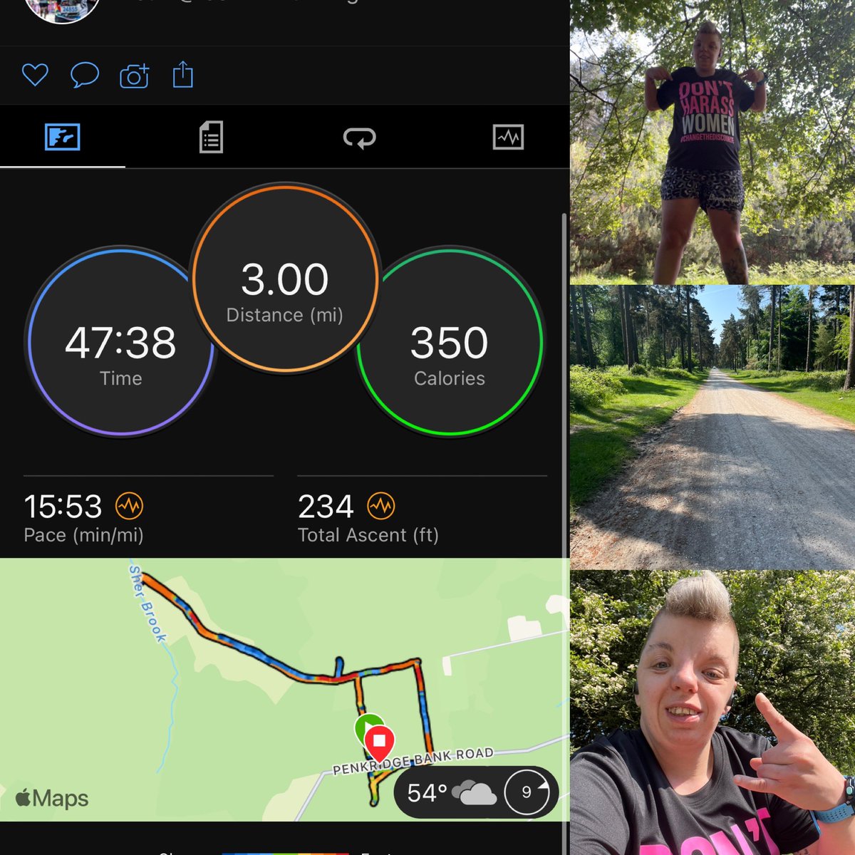 Sunday run day 3miles for my #runningpunksvrc did couch to 5k week 3 run 2 twice as I was very comfortable I did also get a little lost on the trails but found my way. Had a lady comment about my shirt saying it was awesome and was asking me about @runningpunks #ukrunchat