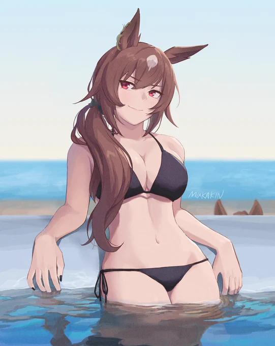 【ウマ娘】水着シリウスさん いなばさんと「プニウス」以来の描き合いっこです。 黒紐ビキニ以外認めない←  もう一つシリウス水着がありますが、後日投稿します。シビエスも勿論描いています #ウマ娘 #シリウスシンボリ
