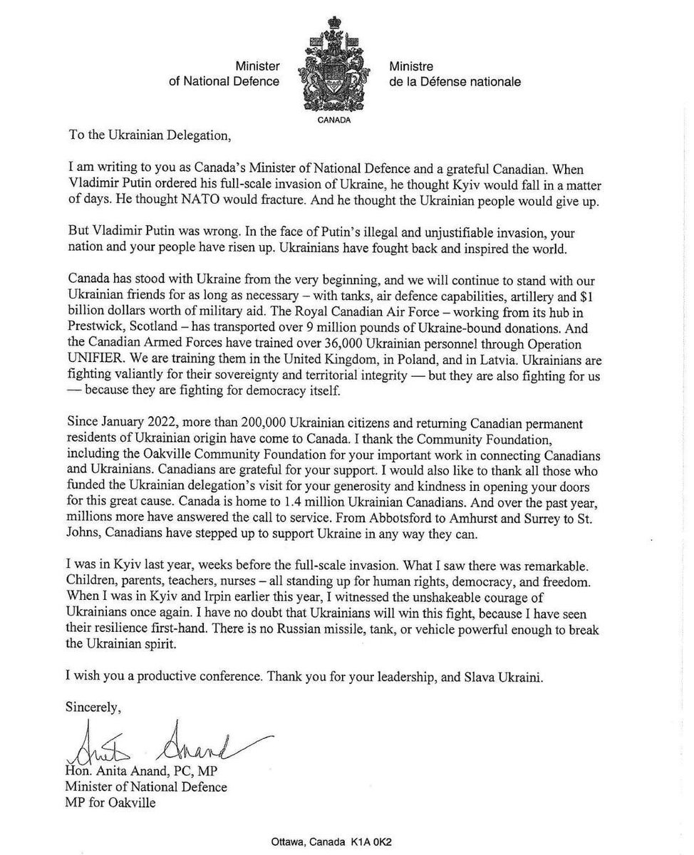 “Canada has stood with Ukraine from the very beginning, and we will continue to stand with our Ukrainian friends for as long as necessary.” - <a href="/AnitaAnandMP/">Anita Anand</a> in her letter to our network 
We want to thank Canada for support and hospitality 🇨🇦🤝🇺🇦
#StandWithUkraine