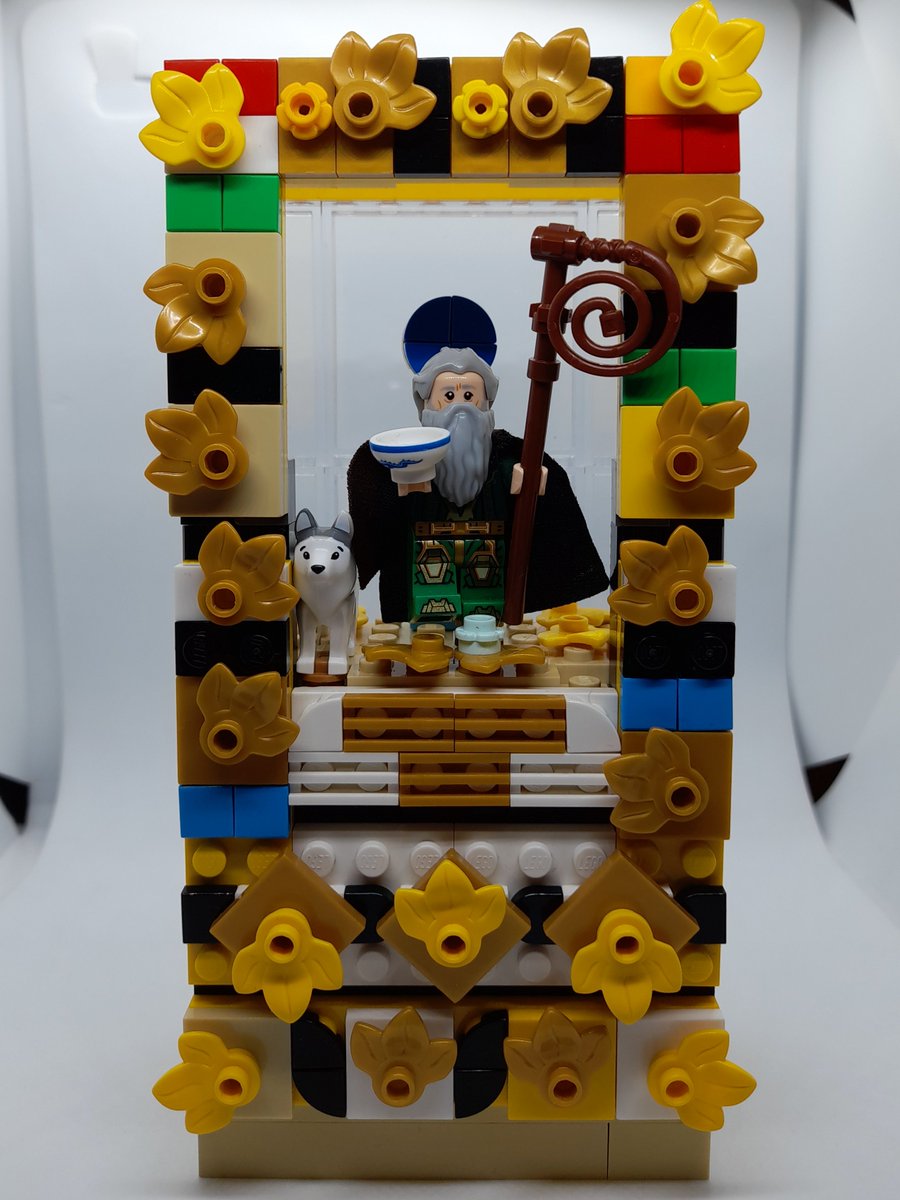 mog21's tweet photo. Today 4 June is the #Feast of #Saint #Petroc here's an #image of him with his pet #wolf reinterpreted in @LEGO_Group after original in St #Olaf #Poughill by CE Kempe & Co Ltd #saintpetroc #stainedglass #window #britishart #feastday #cekempeandco #saintolaf #LEGO #arthistory #leaf https://t.co/3YTVw6ClLk
