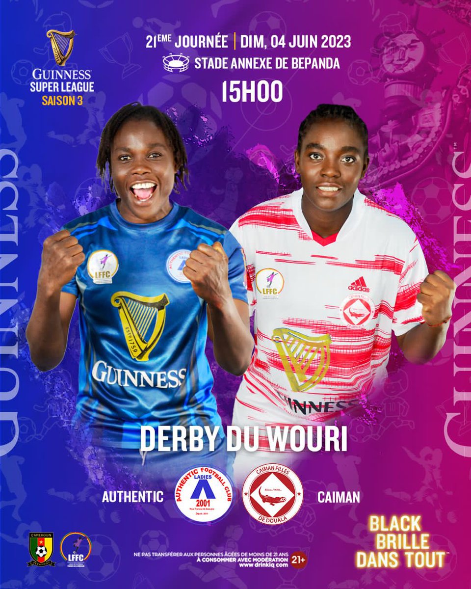 THE WOURI DERBY

Authentic Ladies takes on Caiman Filles in a fixture baptized the Wouri derby counting for matchday 21 of the @GSuper_League .

Rendezvous, 3pm, Bepanda annex stadium.

#fecafoot #football #lffc #supportherdreams